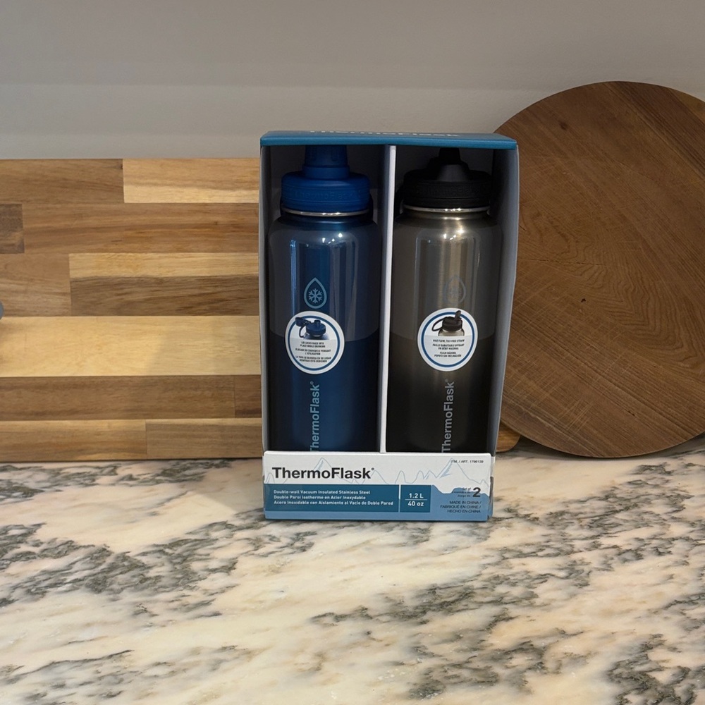 ThermoFlask Stainless Steel Water Bottle Set - Blue and Black - Picture 2 of 14